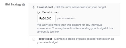 memilih tipe bid di Facebook