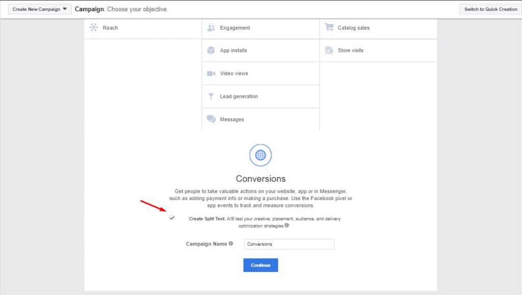 split test di facebook