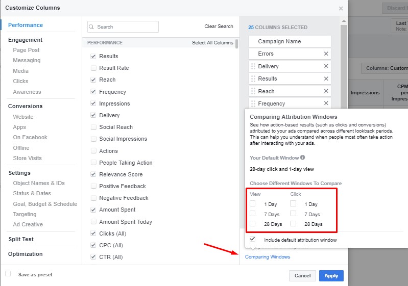 facebook attribution window