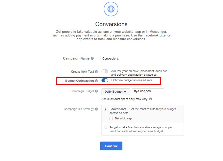 cara setting budget di level campaign