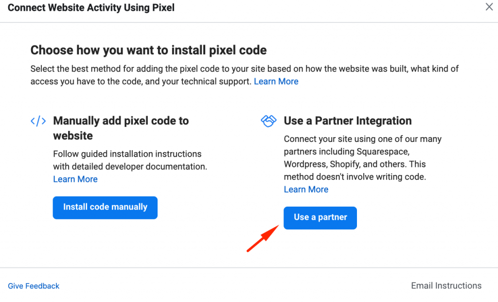 integrasi partner untuk memasang pixel di wordpress
