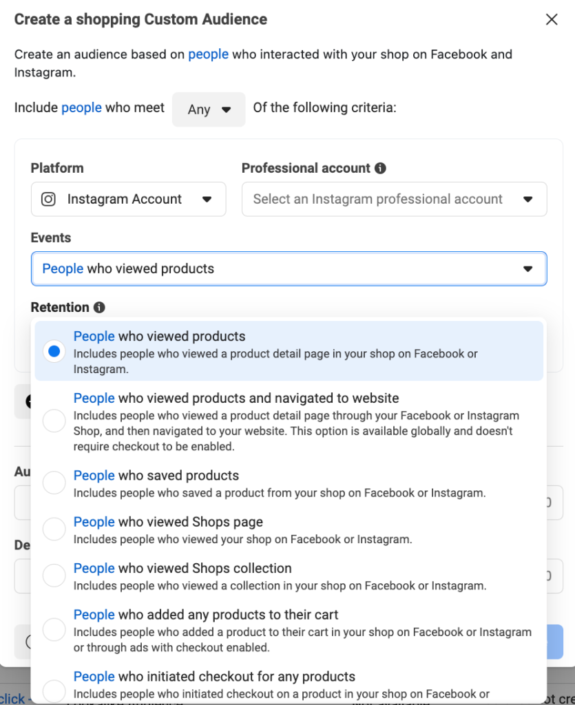 custom audience instagram shopping